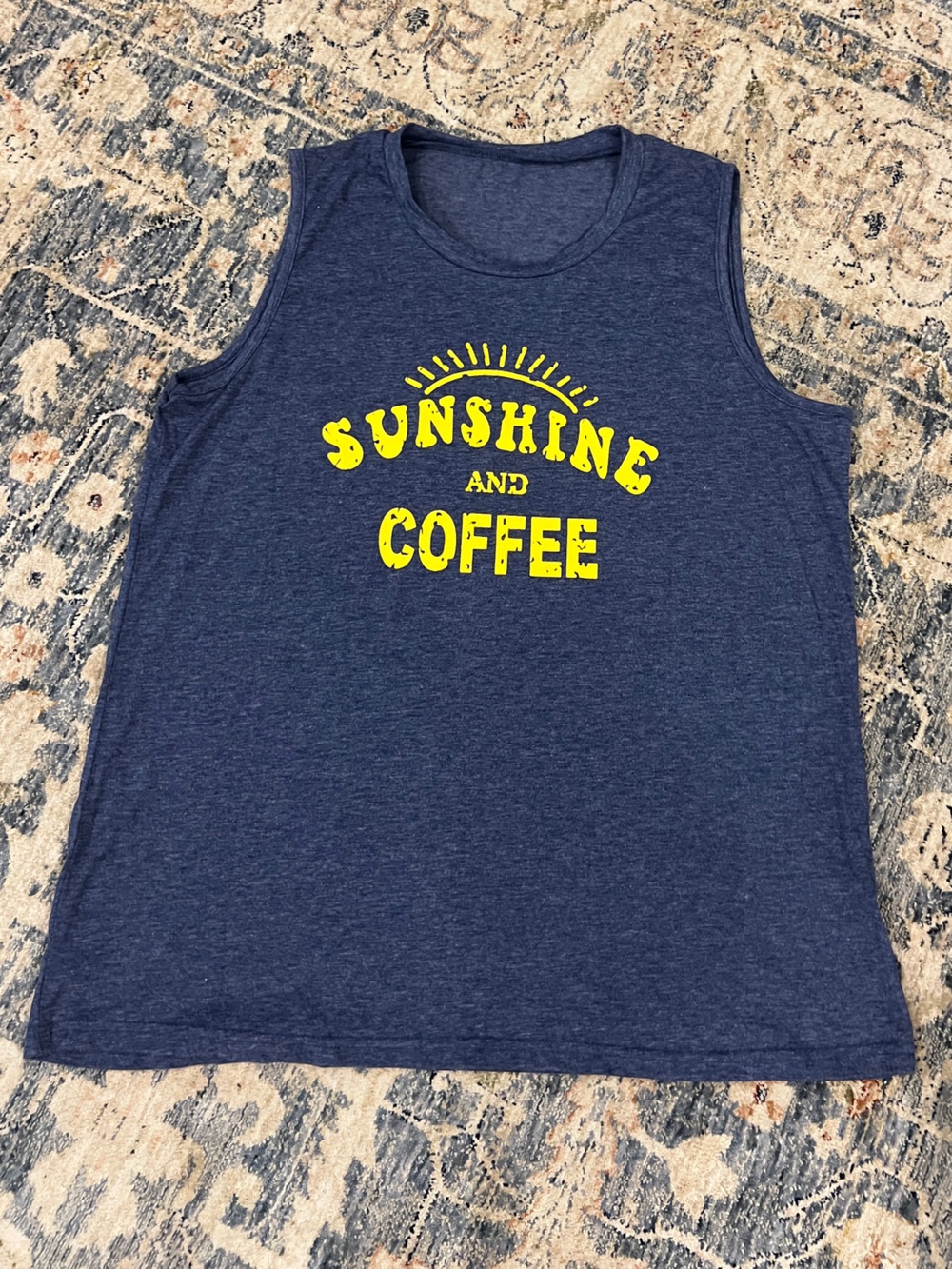 Navy Blue 'Sunshine and Coffee' Graphic Tank Top